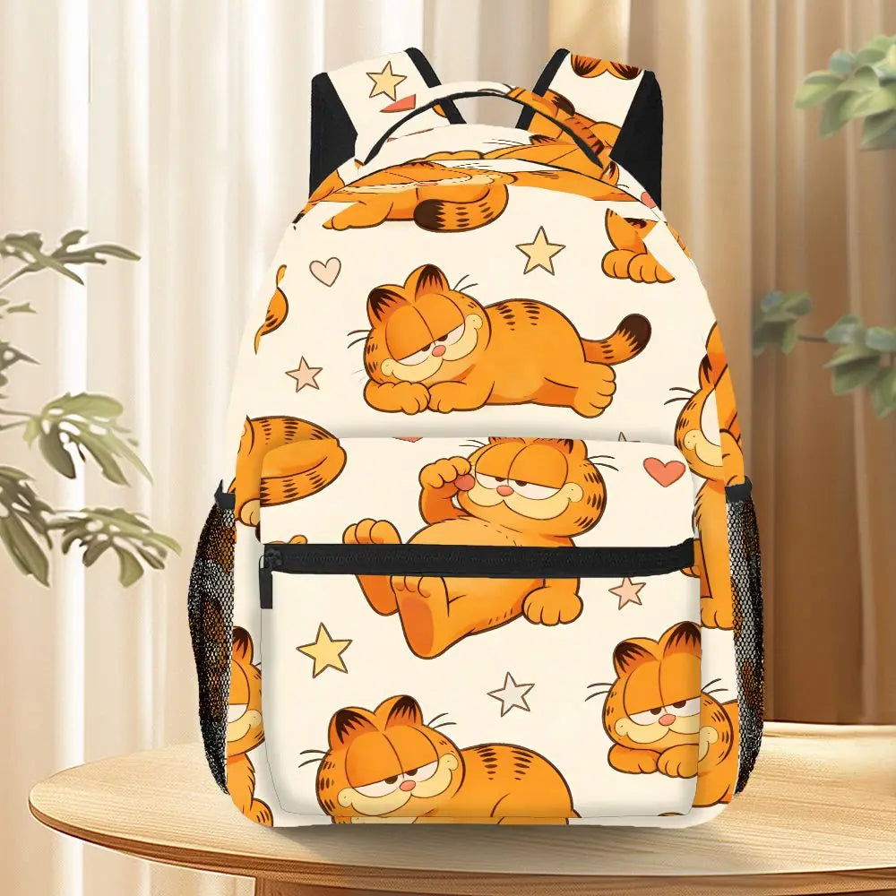 Funny Lazy Garfield Backpack Star Heart Print Cute Cartoon School Bag For Picnic Camping Travel