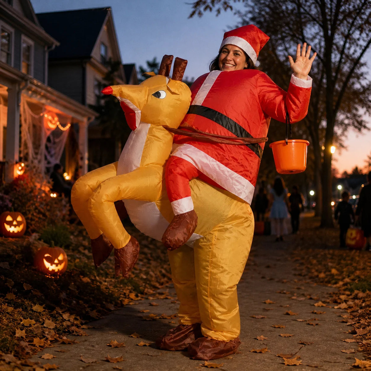 Inflatable Costume for Adults Pumpkin Reindeer Christmas Tree Blow Up Suit with Fan for Halloween Christmas Party Cosply