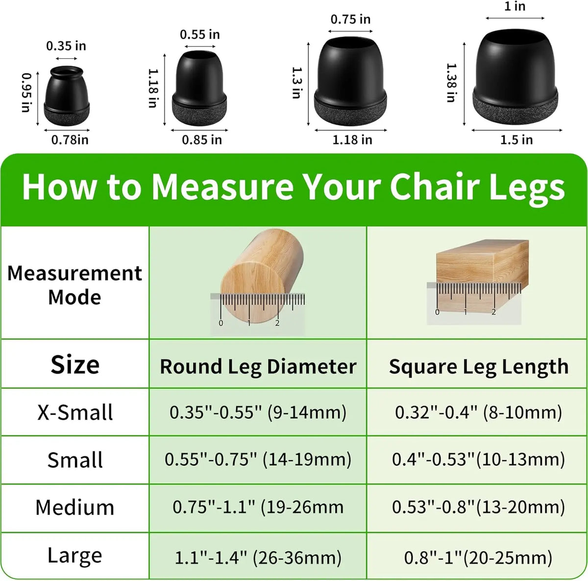 8pcs Black Round Chair Leg Protectors Anti-Slip Silicone Foot Covers for Hardwood Floors Furniture Feet Pads to Prevent Scratche