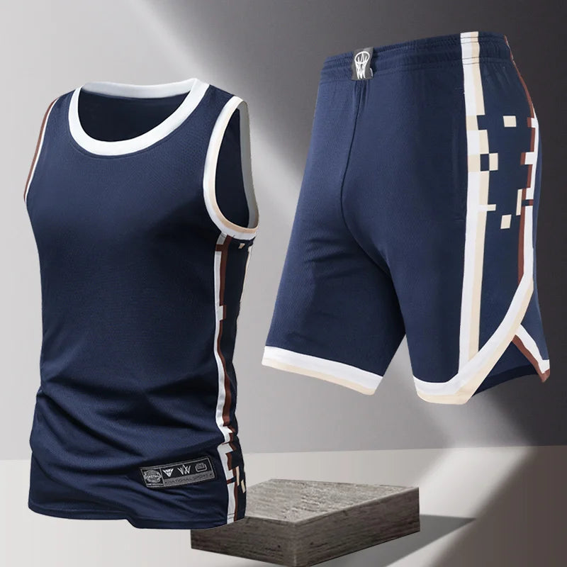 Men's Fashion Trend Sleeveless Vest Five Point Shorts 2-piece Set Summer Daily Outdoor Casual Trend Versatile Sportswear