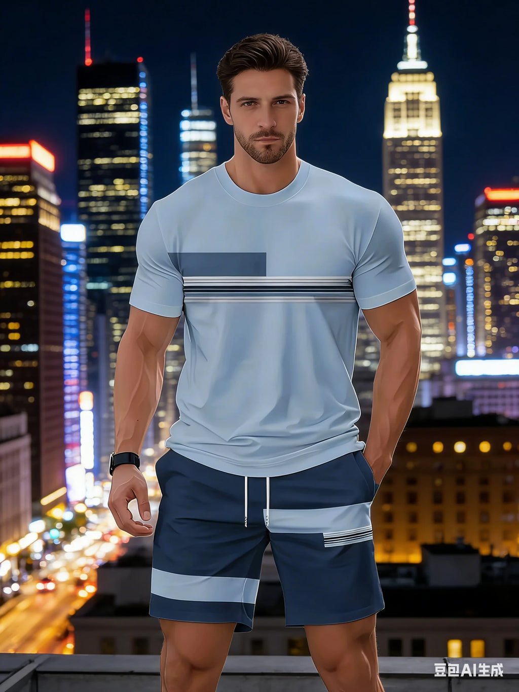 New Summer Men's Sportswear Striped Short-Sleeve T-Shirt Set Two-Piece Outdoor Travel Apparel Relaxed-Fit Shorts Training Wear