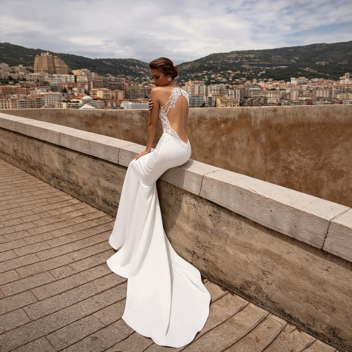 Satin Mermaid Wedding Dress Deep V Lace Open Back Chapel Train Bridal Gown Custom Plus Size Beach Wedding Vestido De Novia 2026