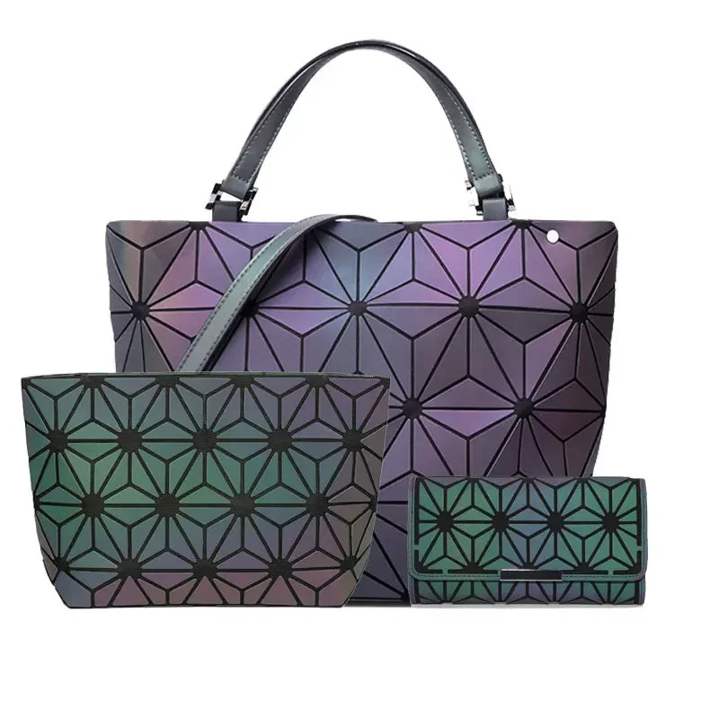Luminous Bag Geometric Bags for Women 2021 Quilted Shoulder Bags Set Folding Totes Sac a Main Femme Handbags Bolsa Feminina