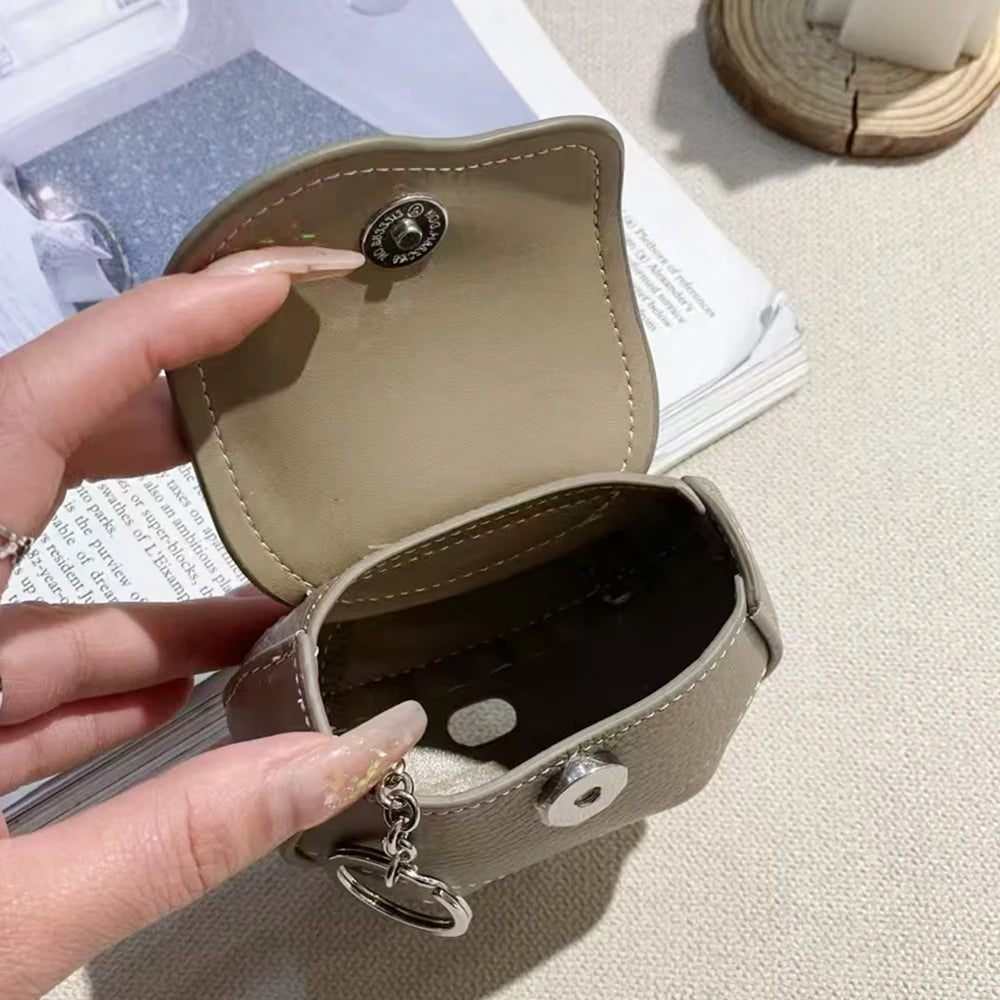 Universal Model Luxury Earphone Bag Fancy Lovely Real Leather Bluetooth Earbuds Case Holder With Keyring Small Item Storage Bag