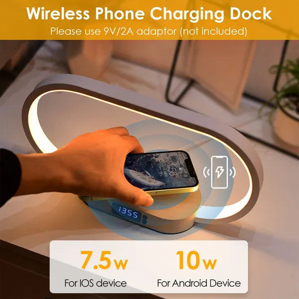 Bedside Table Lamp Touch Control Lamp With Clock Wireless Charging LED