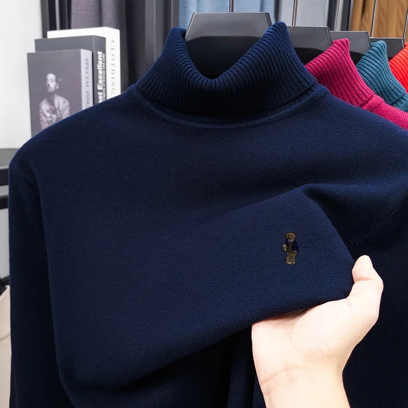 Hot Brand Luxury Man Long-Sleeved Knitwear Bear Embroidery Double Collar Spring British Style Sweater Trend Fashion MensClothing
