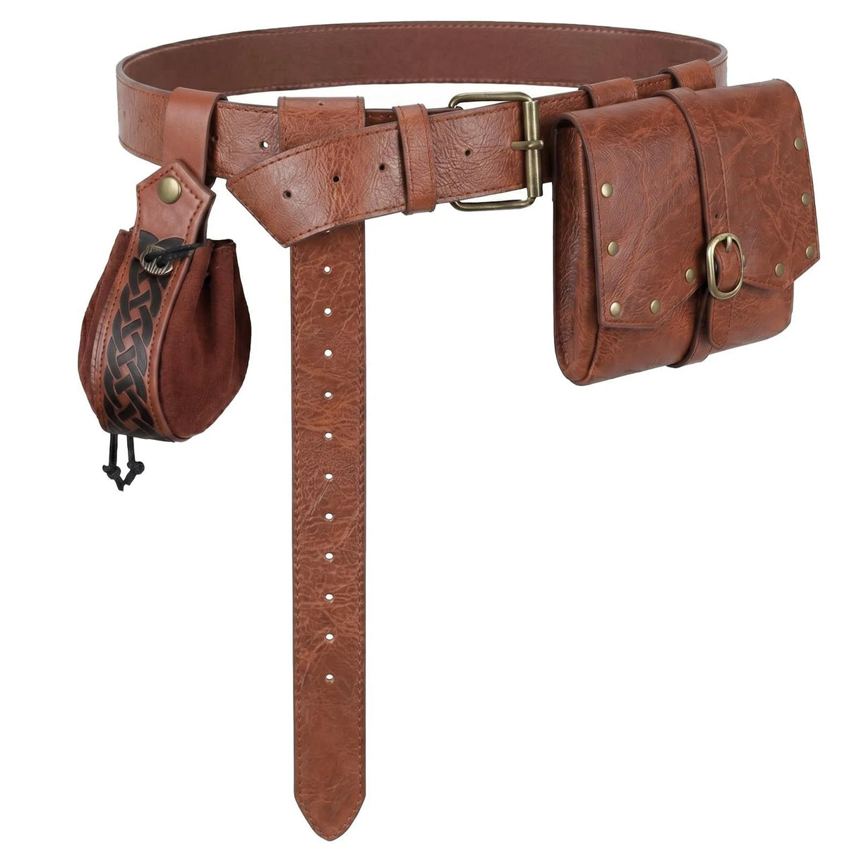 Viking Retro Pu Leather Waist Belt Medieval Flap Fanny Pack Drawstring Coin Purse Dice Bag for Renaissance Fairs LARP Cosplay Party