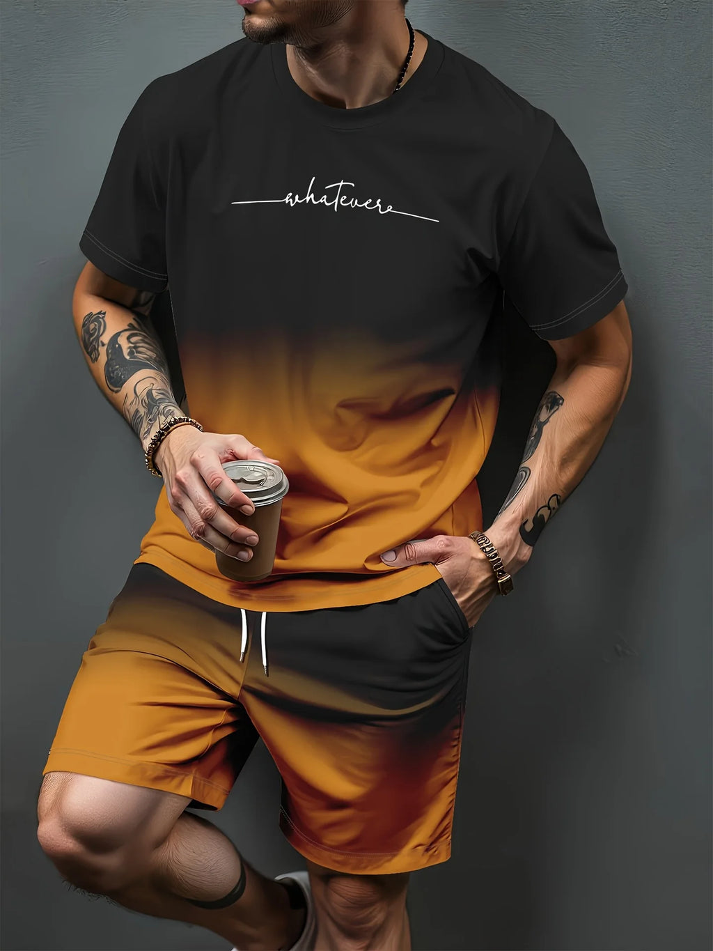 Gradient Letter Pattern 3D Print Tracksuits Men Women Casual Short Sleeve T-Shirt Shorts Sets 2pcs Sportswear Suits Man Clothing