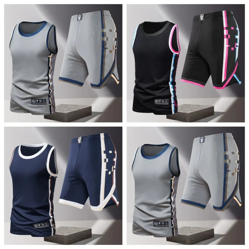 Men's Fashion Trend Sleeveless Vest Five Point Shorts 2-piece Set Summer Daily Outdoor Casual Trend Versatile Sportswear