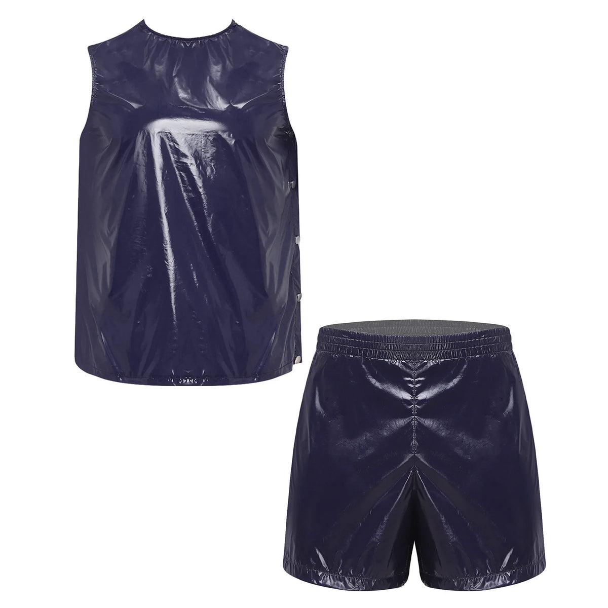 Mens Waterproof Sweat Tracksuit Sleeveless Tank Tops and Sides Buttons Boxer Shorts Workout Outfit for Senior Assisted Living