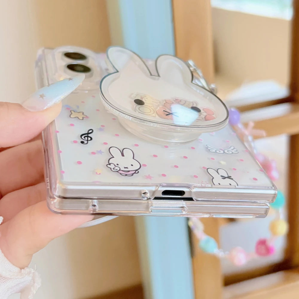 Kawaii Cute Cartoon Miffy Rabbit  Stand Holder Phone Case For Samsung Galaxy Z Fold 8 Hard Cover For Z Fold 7 6 5 4 Case