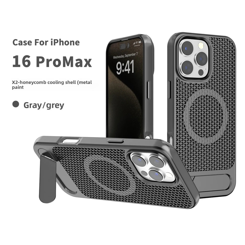 3D hollow Honeycomb Cooling Magnetic Phone Case for iPhone 12 13 14 15 16 Pro Max Plus with Stand Hard Cover Slim Hard