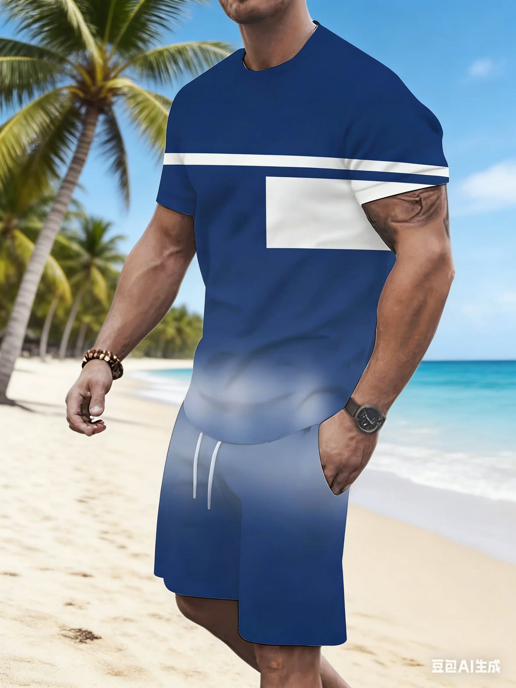 New Summer Men's Sportswear Striped Short-Sleeve T-Shirt Set Two-Piece Outdoor Travel Apparel Relaxed-Fit Shorts Training Wear