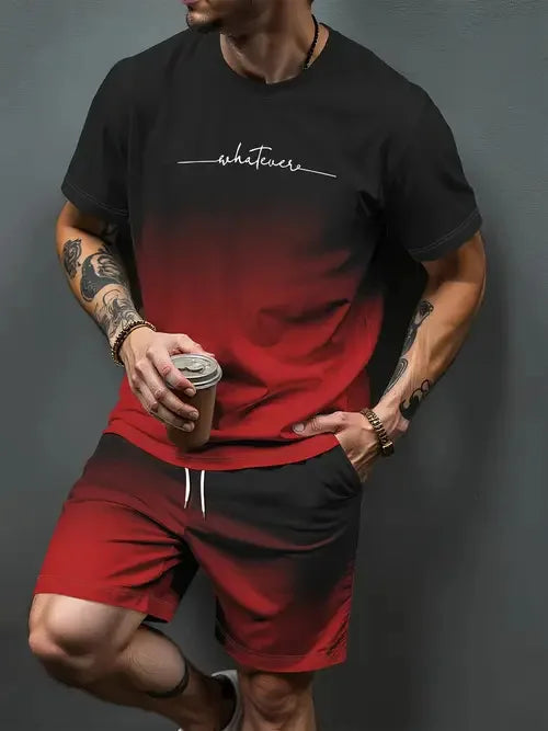Gradient Letter Pattern 3D Print Tracksuits Men Women Casual Short Sleeve T-Shirt Shorts Sets 2pcs Sportswear Suits Man Clothing