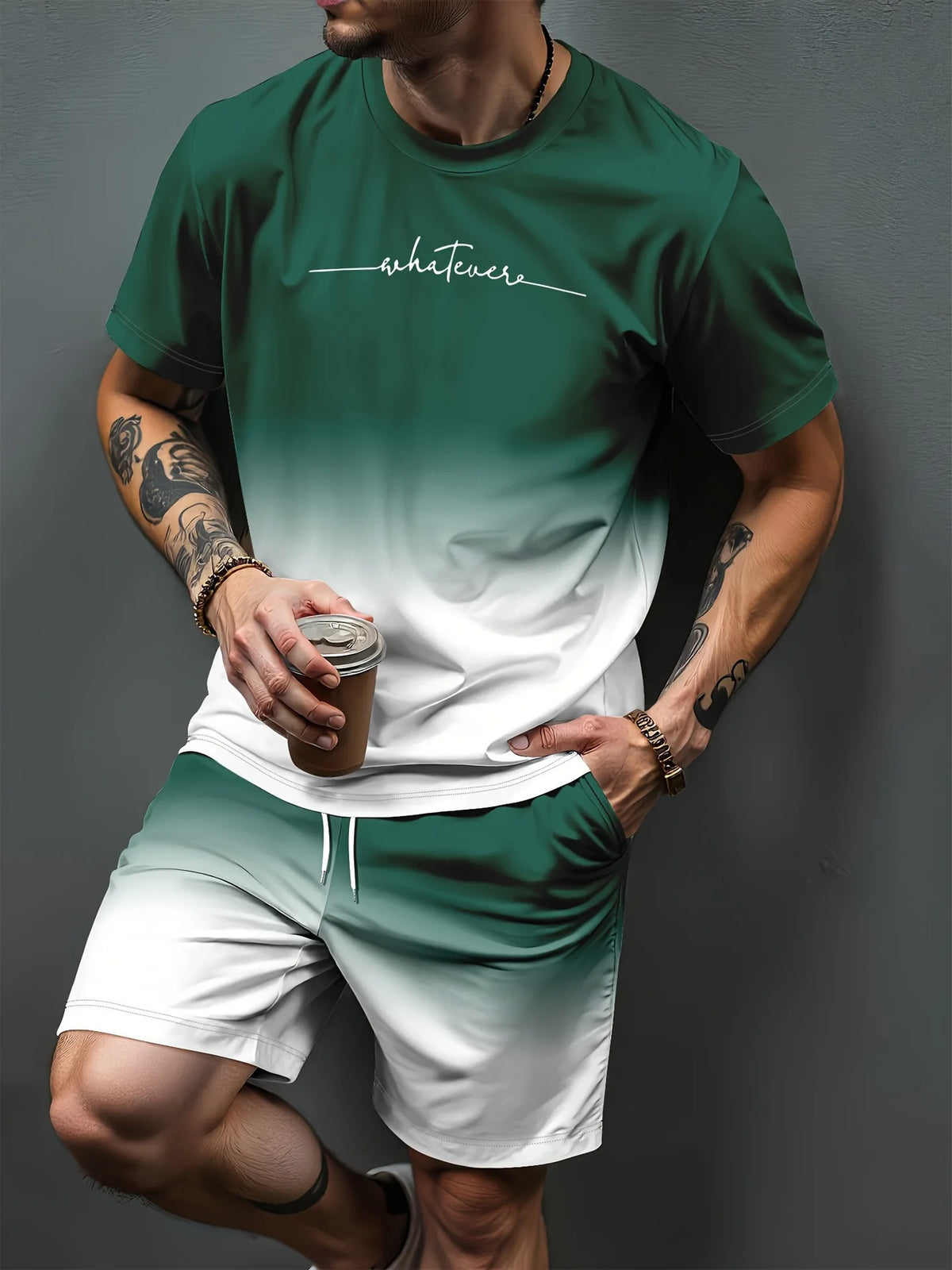 Gradient Letter Pattern 3D Print Tracksuits Men Women Casual Short Sleeve T-Shirt Shorts Sets 2pcs Sportswear Suits Man Clothing