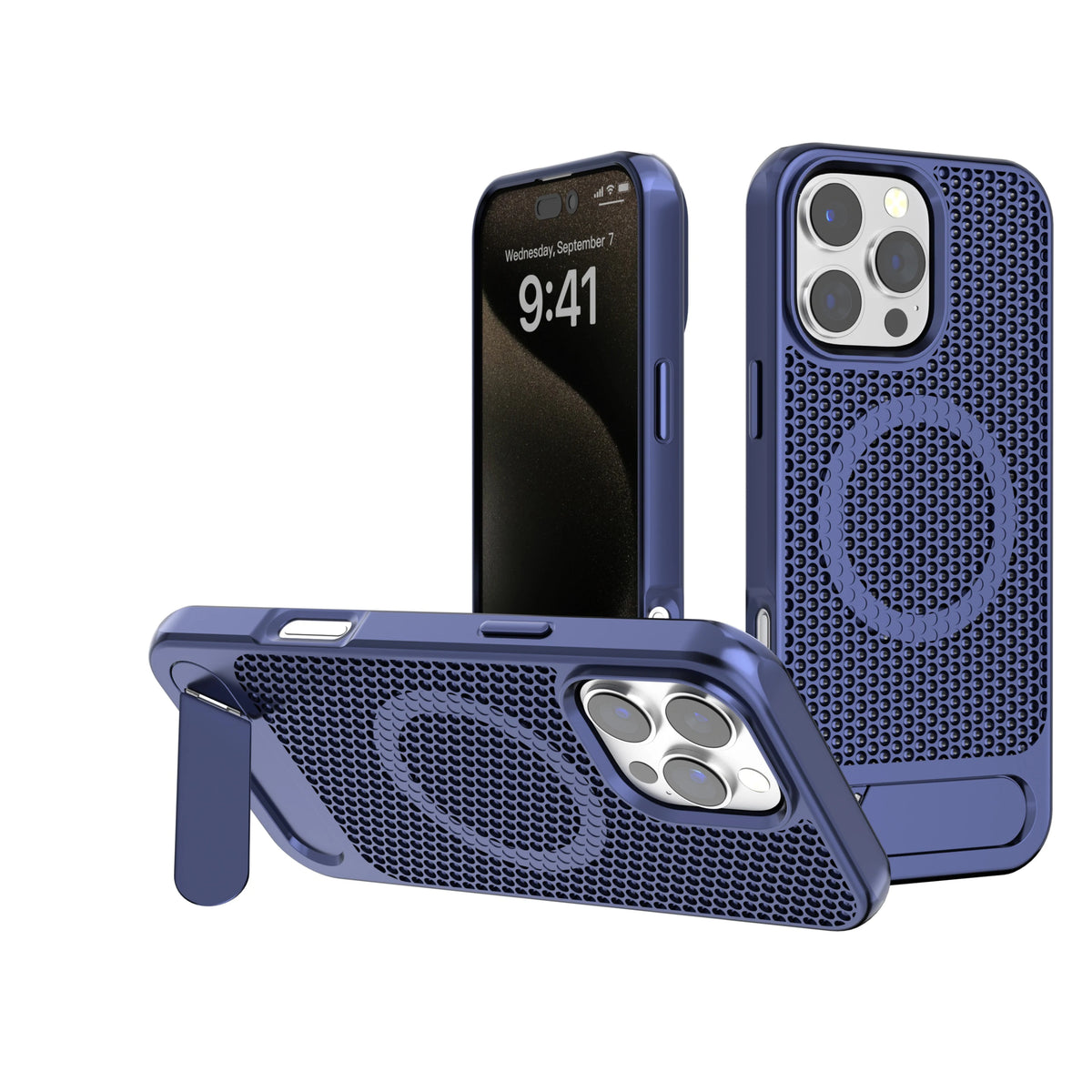 3D hollow Honeycomb Cooling Magnetic Phone Case for iPhone 12 13 14 15 16 Pro Max Plus with Stand Hard Cover Slim Hard