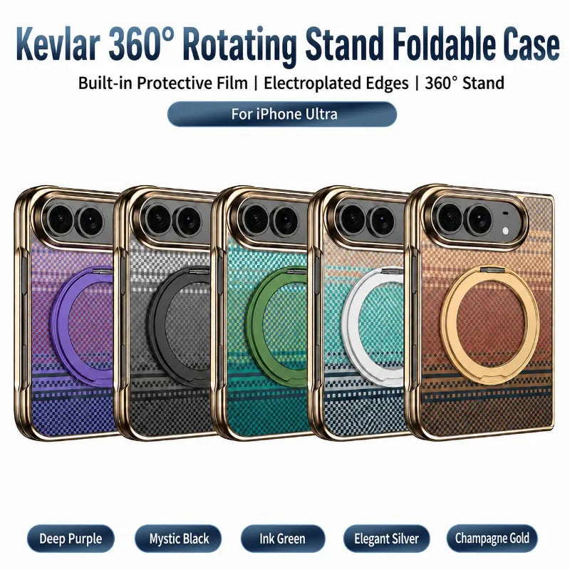 360°Rotating Metal Holder Carbon Fiber Texture For Magsafe Magnetic Fold Phone Case For iPhone Duo With Front Protective Film