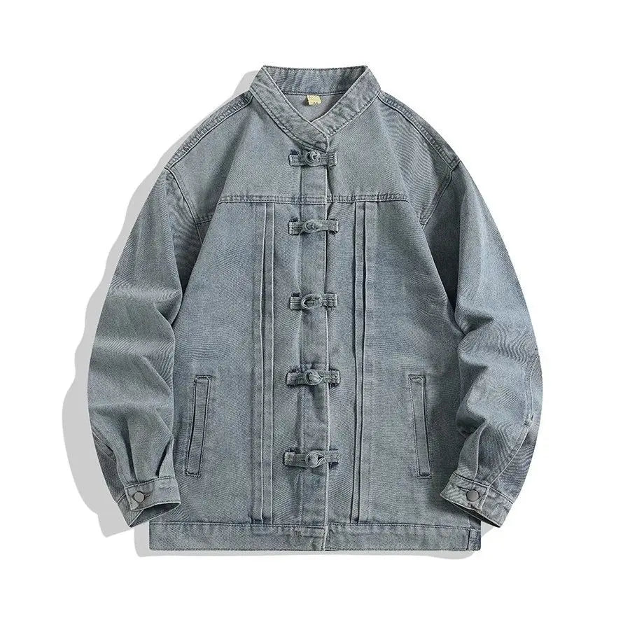 Vintage Chinese Style Denim Jacket Men Streetwear Oriental Clothes Autumn Male Jeans Coat 2026 Fashion Hip Hop Loose Outerwear