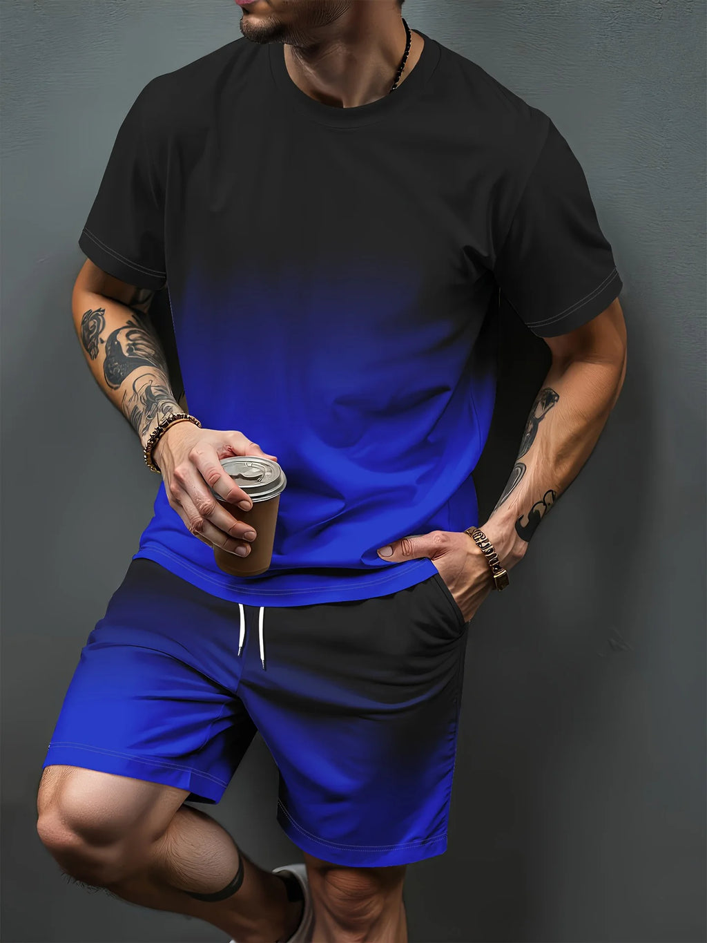 Gradient Letter Pattern 3D Print Tracksuits Men Women Casual Short Sleeve T-Shirt Shorts Sets 2pcs Sportswear Suits Man Clothing