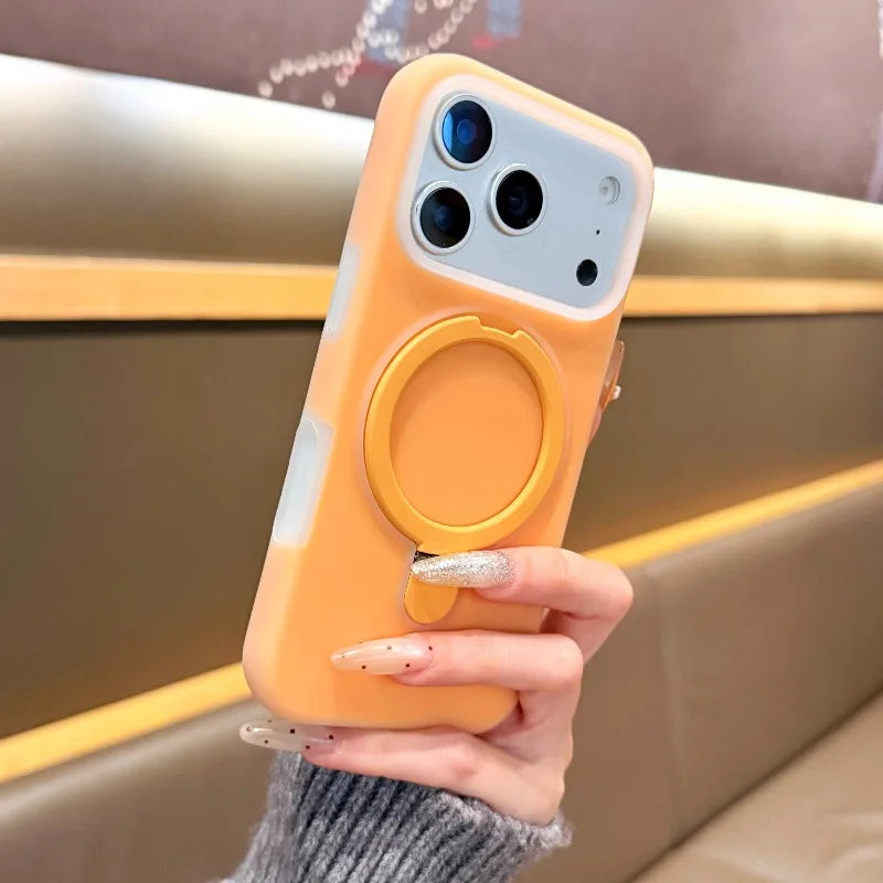 Luxury Colorful Jelly Metal Ring Stand For Magsafe Phone Case For iPhone18 Pro Max 17 16 15 14 13 Wireless Charging Simple Cover