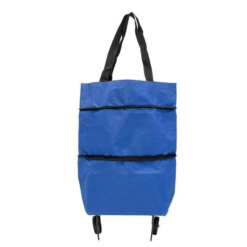 Foldable Shopping Bags with Wheels Portable Roller Tote Grocery Market Cart Caddy Oxford Fabric Reuseable Lightweight Bags Green