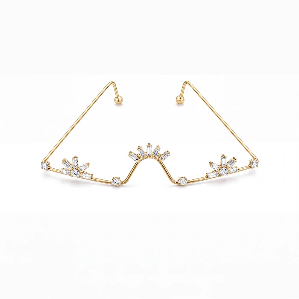 New Rhinestone Rimless Decor Glasses Tassel Chain Geometric Frame Women Party Fashion Eyewear Photo Prop Accessories Gifts