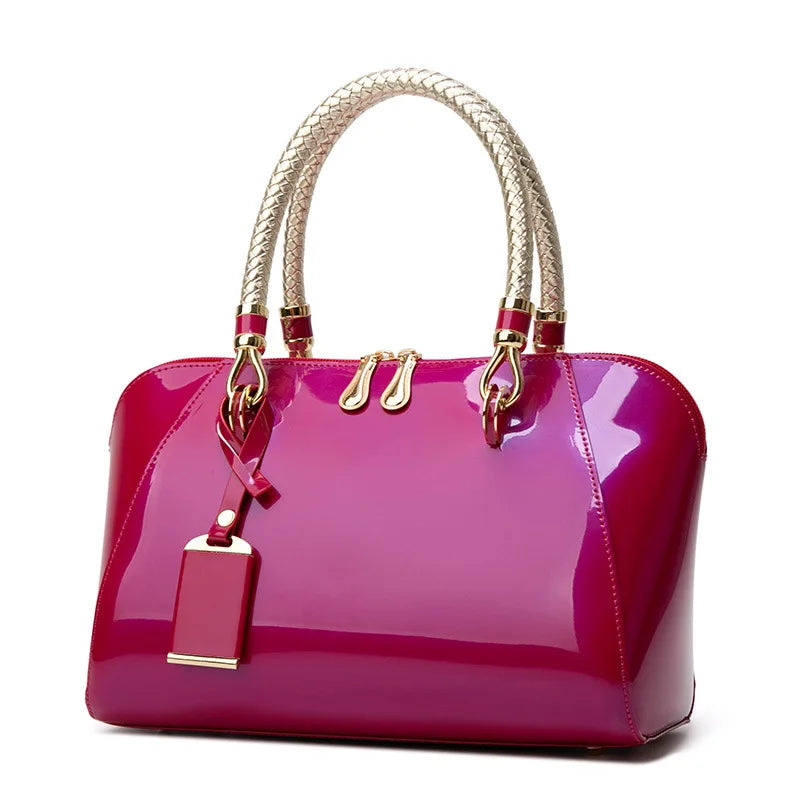 Luxury Designer Handbag Shiny Leather Boston Bag 2023 Fashion New Blue Red Black Beige Pink Bags for Women Sac De Luxe Femme