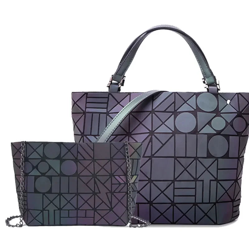Luminous Bag Geometric Bags for Women 2021 Quilted Shoulder Bags Set Folding Totes Sac a Main Femme Handbags Bolsa Feminina