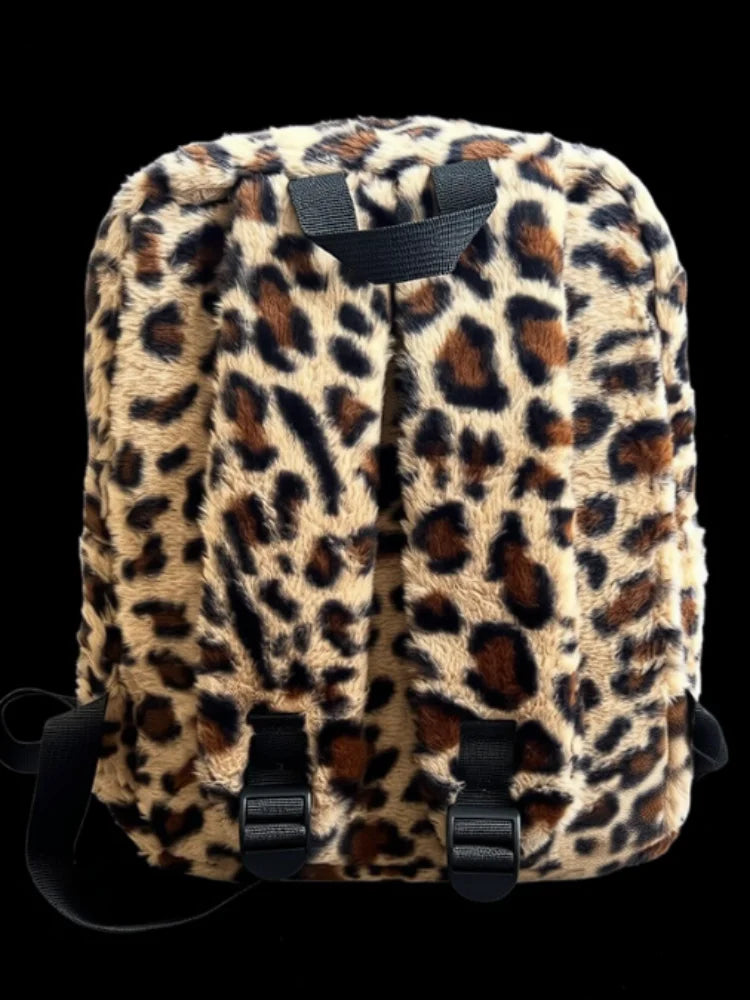 Fur large-capacity Leopard Backpack Stylish Autumn Winter Shoulder Bag for Girl Cute and Cool Designed Backpack