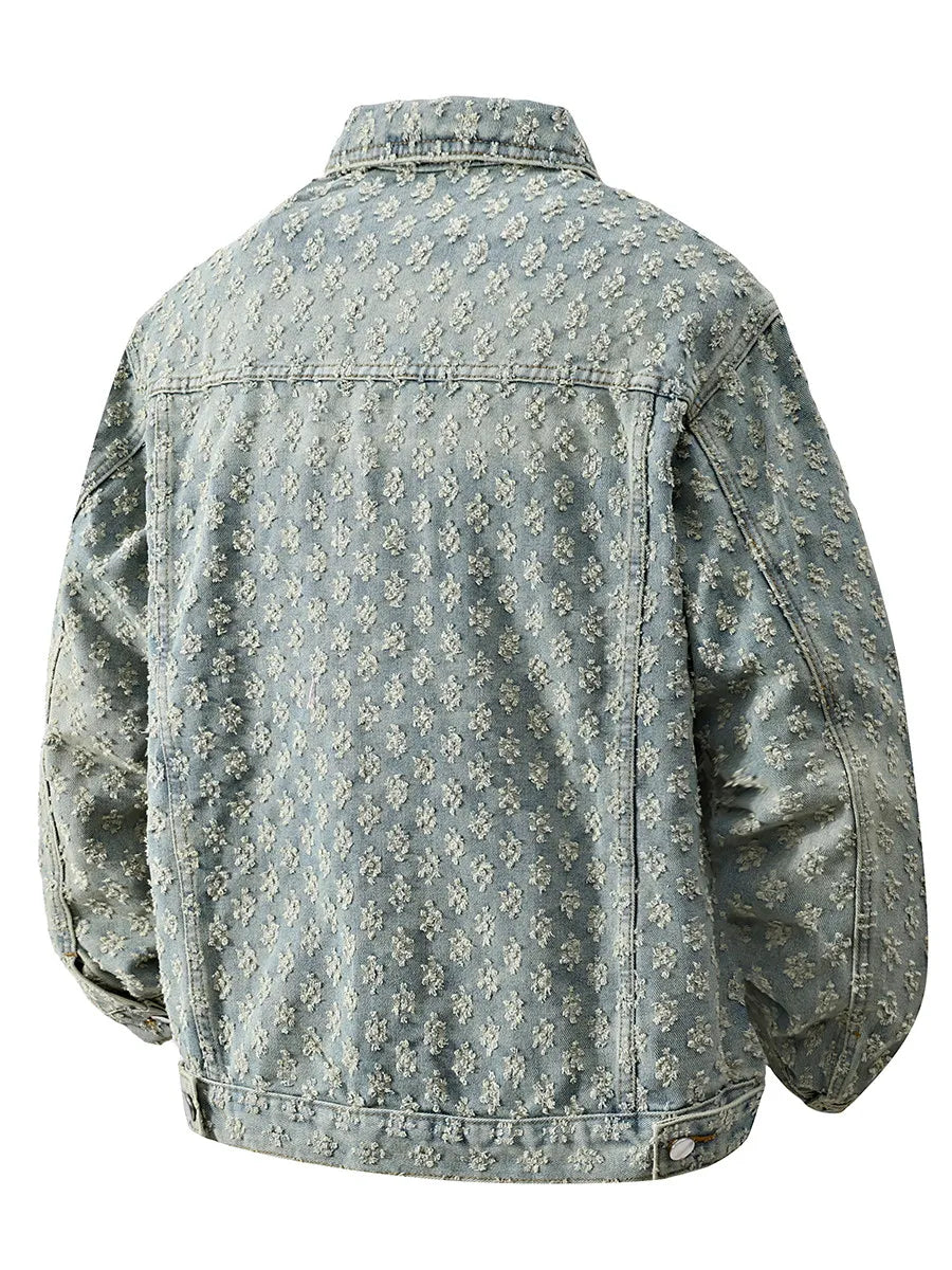 Fashion High-end Jacquard Design Men's Clothing Retro Streetwear Stylish and Casual Single Breasted Vintage Denim Jacket