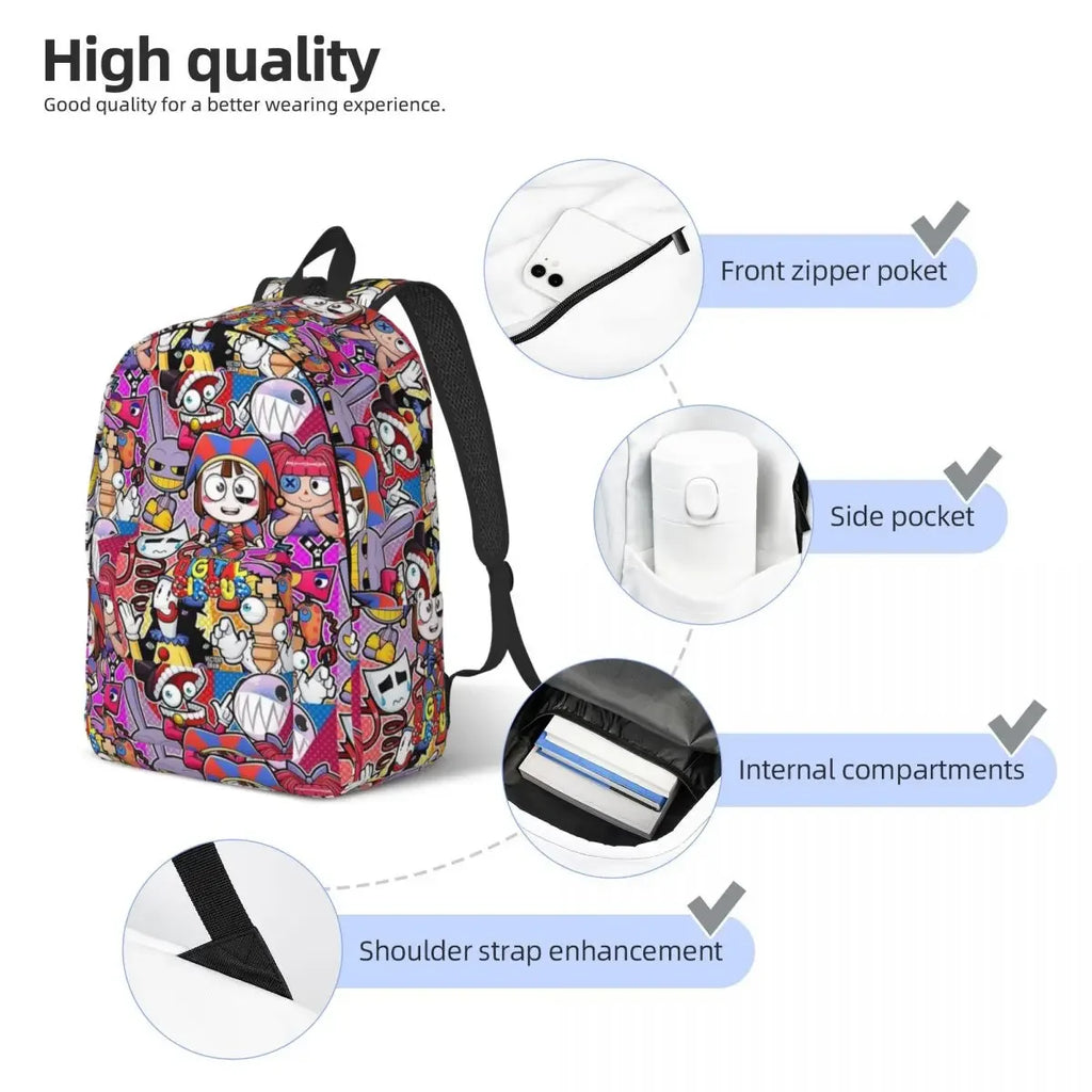 The Amazing Digital Circus Cartoon Anime Game Backpack Middle High College School Student Bookbag Men Women Daypack Outdoor