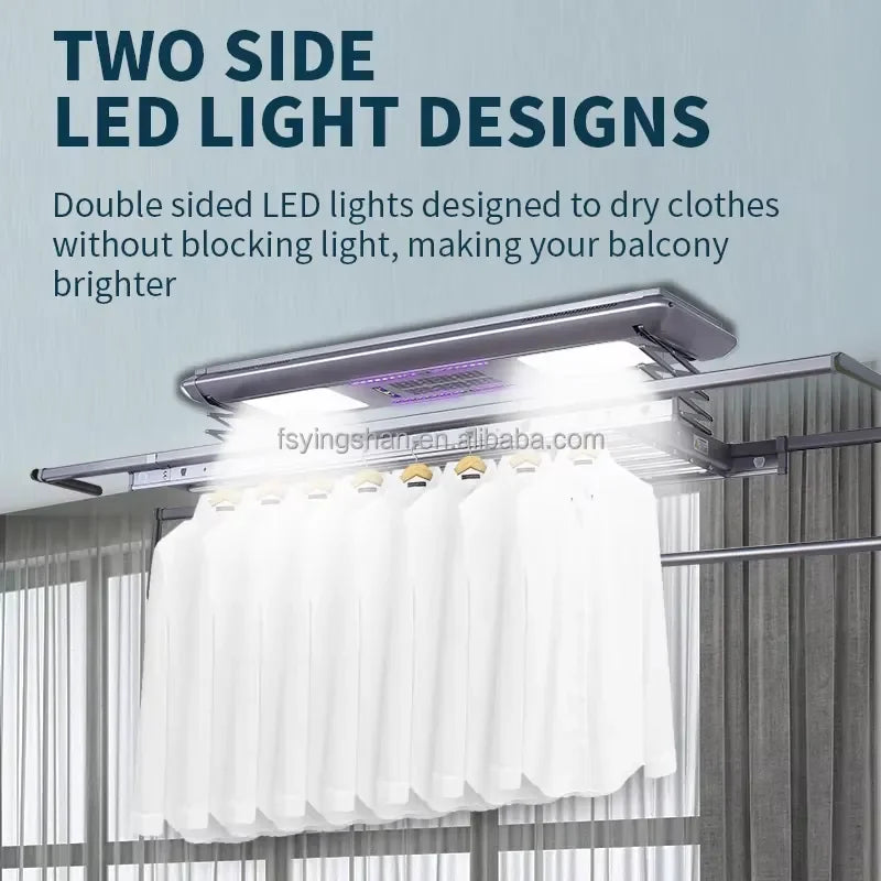 Smart Home Electric Space Saving Aluminum Foldable Dryer Rack Remote Control Multifunctional LED Lighting Sensor for