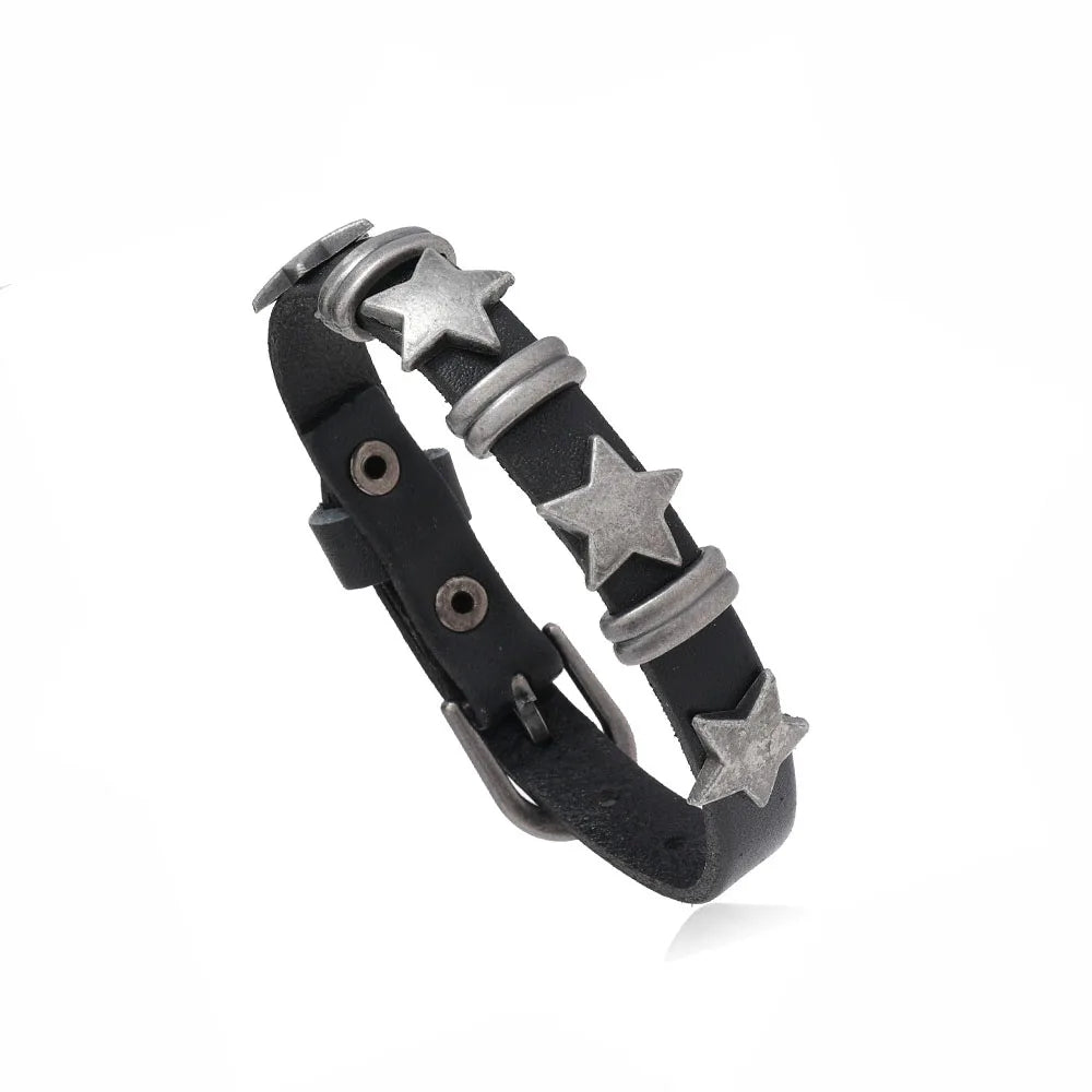 New Punk Dark PU Bracelet For Women Men Hip Hop Rock Chain Multi Layered Bracelet Trend Retro Gothic Jewelry Dancer Accessories