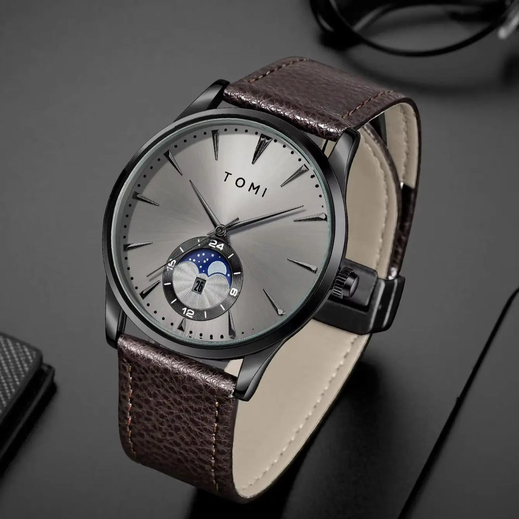 TOMI 2Pcs Men's Watch Gift Set with Pen Luxury Business Calendar Quartz Watch Suitable for Men's Birthday or Holiday Gift