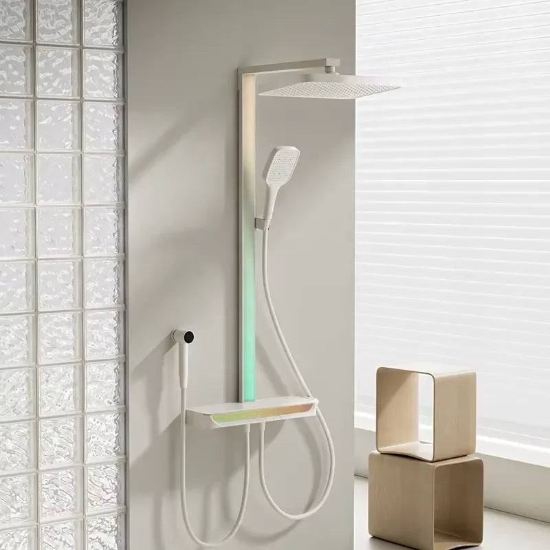 Brass Digital Waterfall Shower Set Wall Mounted Rain Piano Smart Massage Thermostat Bathroom Fixture Luxury Spa Home Bath