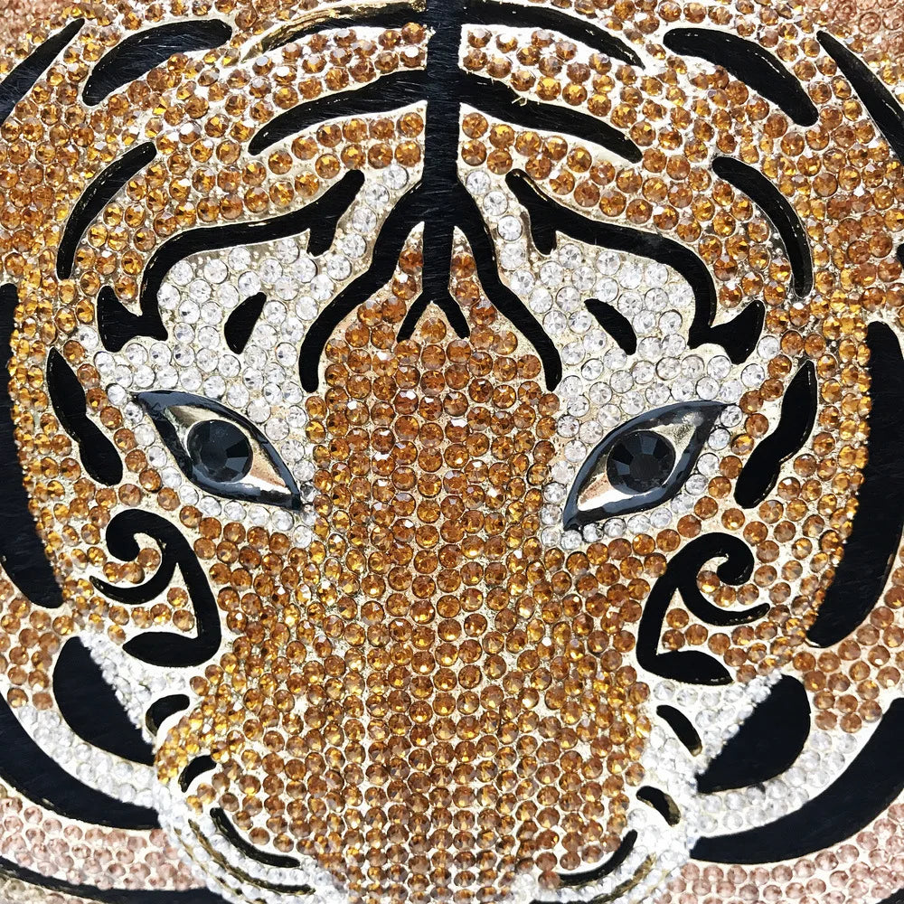 Large Tiger Head Rhinestone Bag Hollow Metal Diamond Dinner AliExpress Banquet Women's Bag Enlarge Mobile Phone Sac À Main Femme