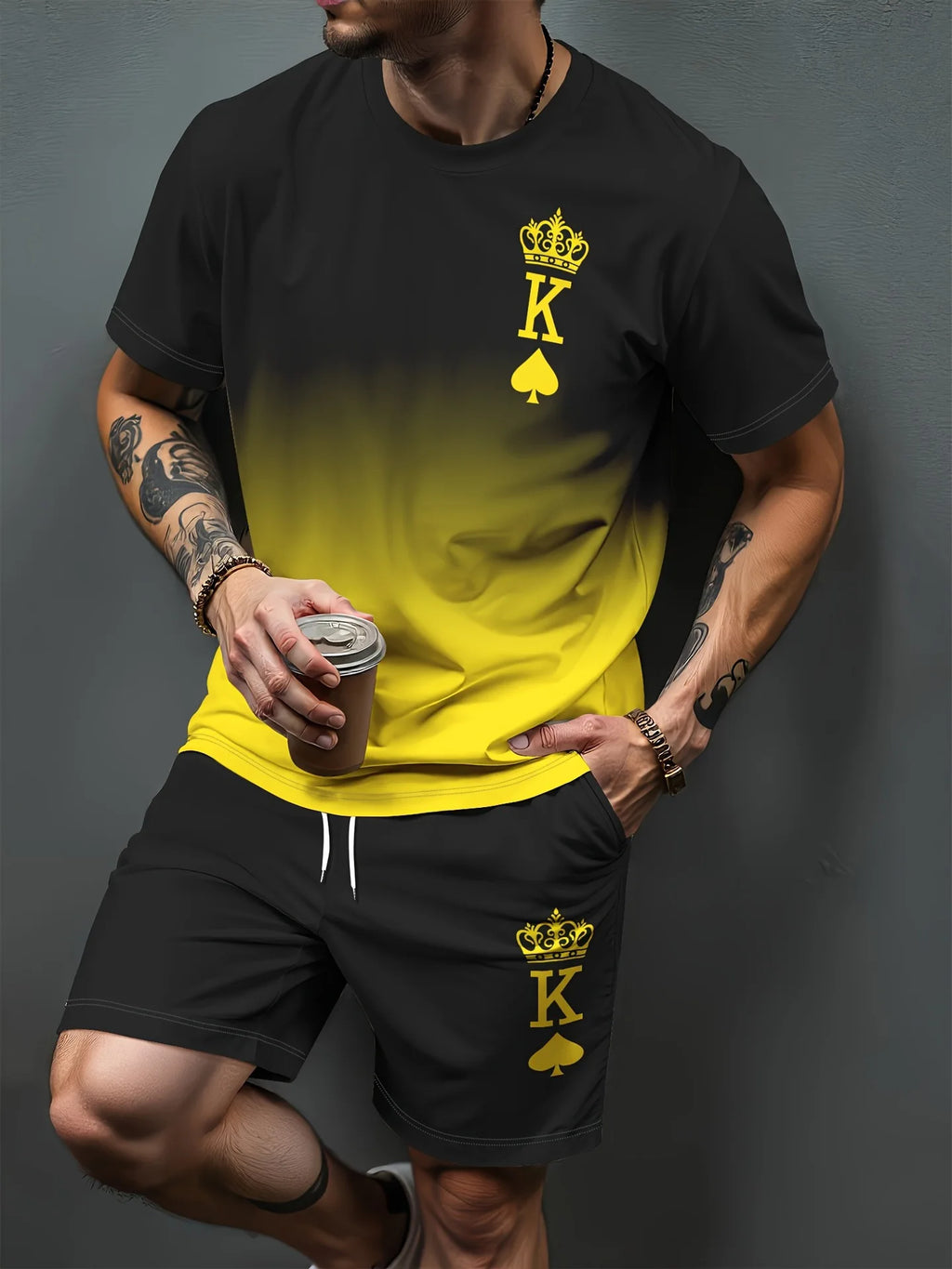 Gradient Letter Pattern 3D Print Tracksuits Men Women Casual Short Sleeve T-Shirt Shorts Sets 2pcs Sportswear Suits Man Clothing