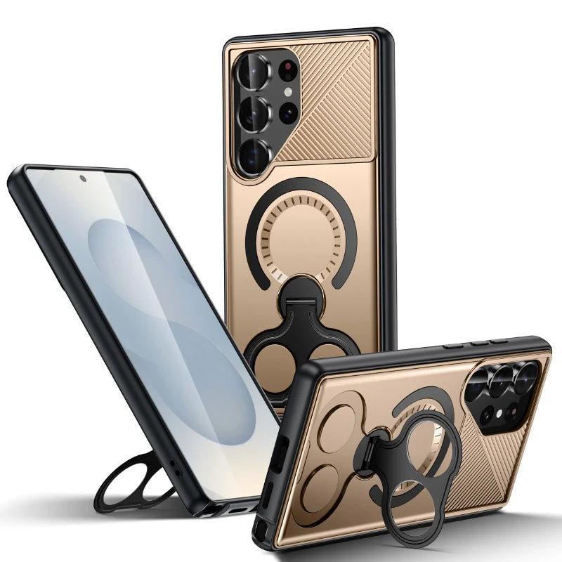 Magsafe Magnetic 360°Rotat Metal Bracket Ring Solid Color Armor Phone Case For Samsung S25 Ultra Edge S23 S24 Ultra Plus A56 A36