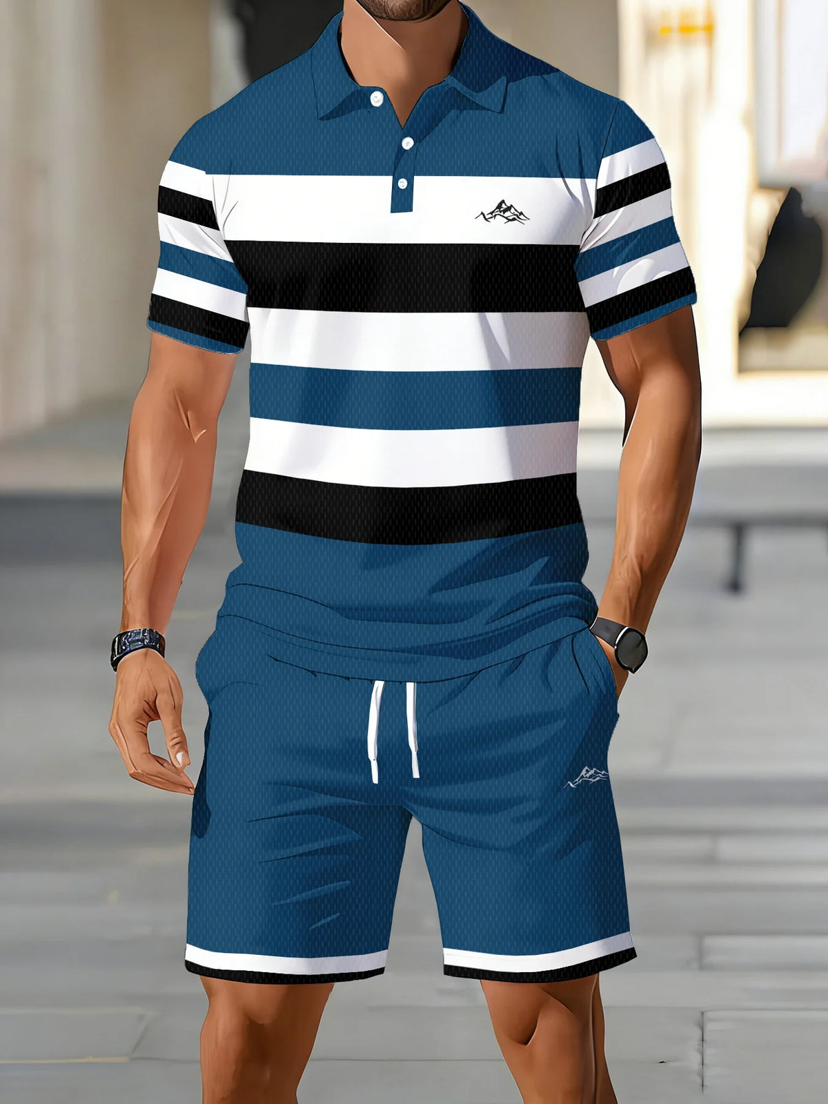 2026 Summer Men's Polo Shirt Set - 3D Printed Design Breathable Lightweight Comfortable Fashionable Outdoor Men's Clothing