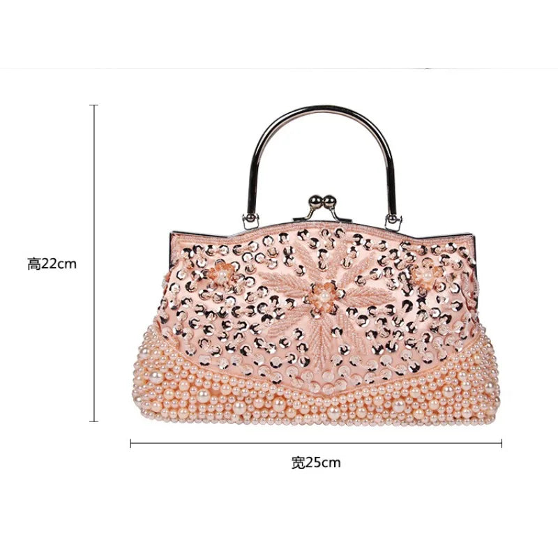 Retro Bead Embroidery Dinner Bag Portable Shoulder Oblique Span Women's Bag Multi-color Optional Sac À Main Femme Luxe De Marque