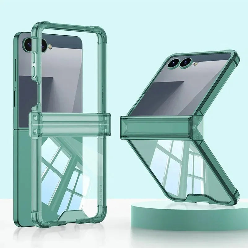 Luxury Ring Holder Airbag Hinge Protection Phone Case For Samsung Galaxy Z Flip7 FE  Z Flip 7 6 5 flip7 zflip6 Candy Clear Cover