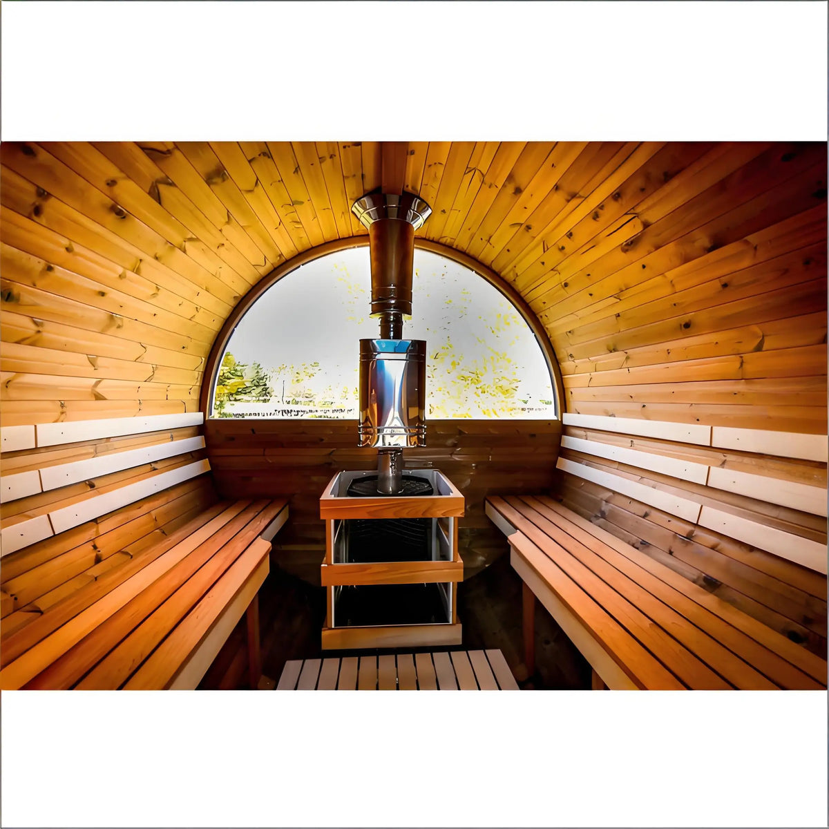 Garden Relaxation Sauna House Outdoor Timber Barrel Spa Room with Hot Stone Heater for Family Wellness Sessions