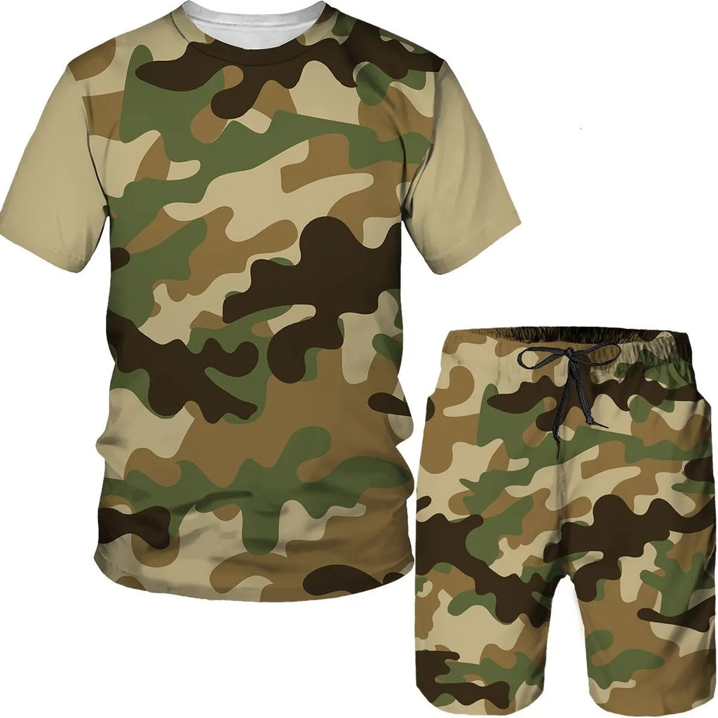 Camouflage Men's Suits Camo 3D Print T-Shirts Shorts 2-Piece Sets Casual Tracksuits Streetwear Oversized Outfits Man Clothing
