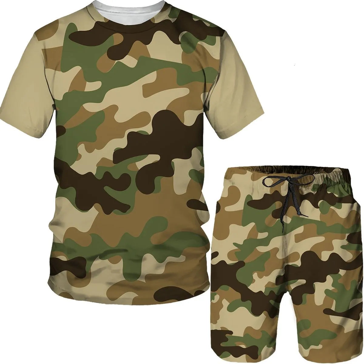 Camouflage Men's Suits Camo 3D Print T-Shirts Shorts 2-Piece Sets Casual Tracksuits Streetwear Oversized Outfits Man Clothing