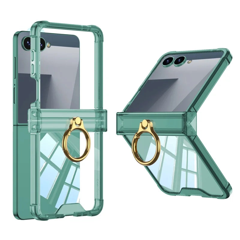 Luxury Ring Holder Airbag Hinge Protection Phone Case For Samsung Galaxy Z Flip7 FE  Z Flip 7 6 5 flip7 zflip6 Candy Clear Cover