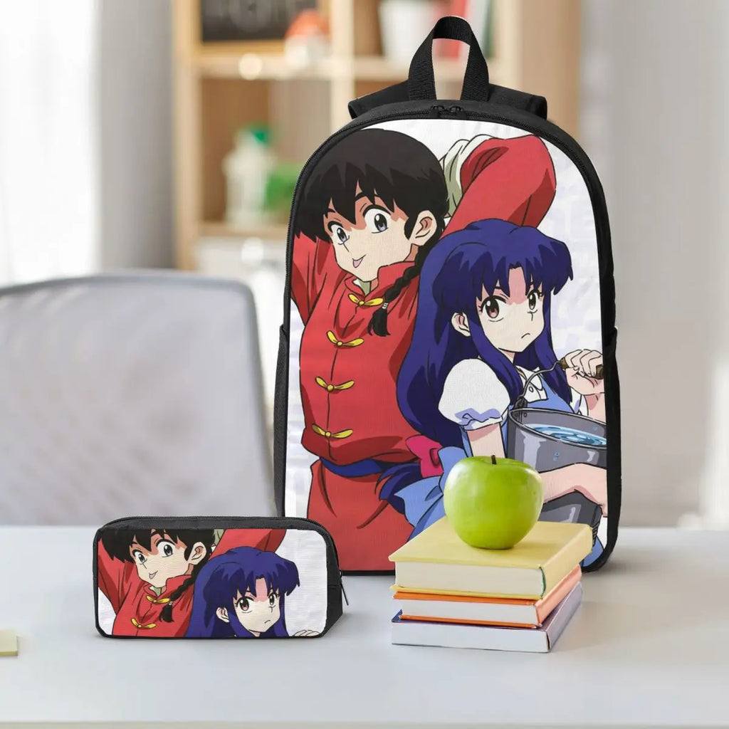 P Chan Ranma Akane Anime Backpack Boys Girls BookBag School Bag Computer Shoulder Bags 3ps Insulated Lunch Bag Pencil Case
