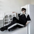 Summer Two Men's Pieces Set Tweed Patchwork Design Short Sleeve T-Shirt And Loose Wide Leg Long Pants Casual Sets OF7V