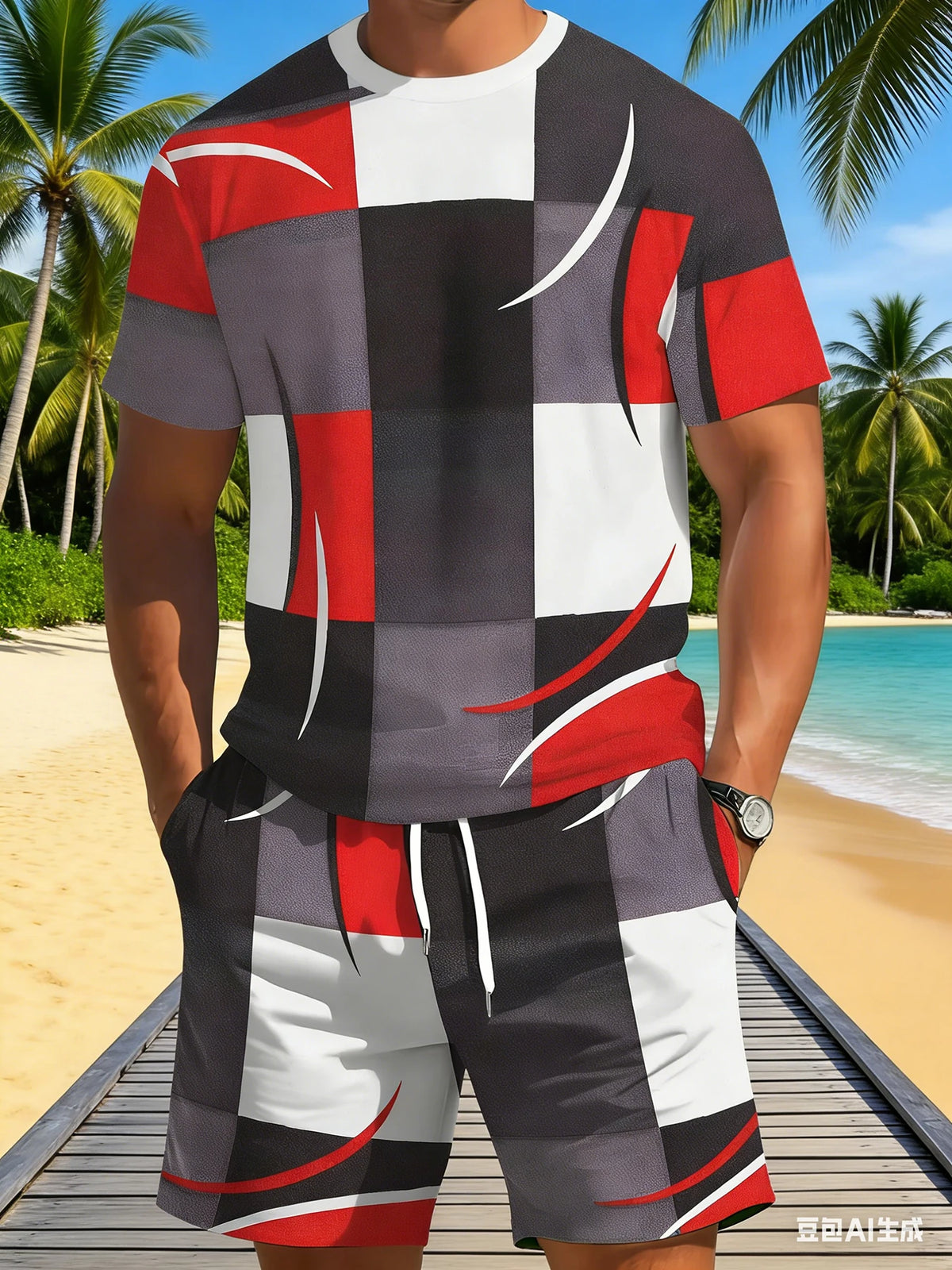 New Summer Men's Sportswear Striped Short-Sleeve T-Shirt Set Two-Piece Outdoor Travel Apparel Relaxed-Fit Shorts Training Wear