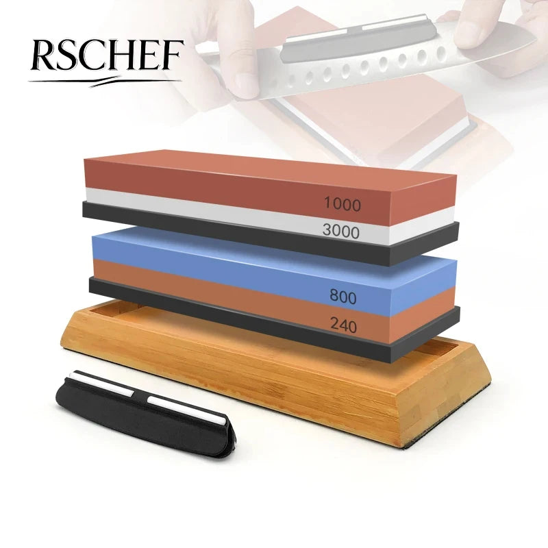 2in1 Professional Sharpening Stones Knife Sharpener Double-Side Whetstone Grinder Stone Watster Stone Bamboo Base Angle Guide
