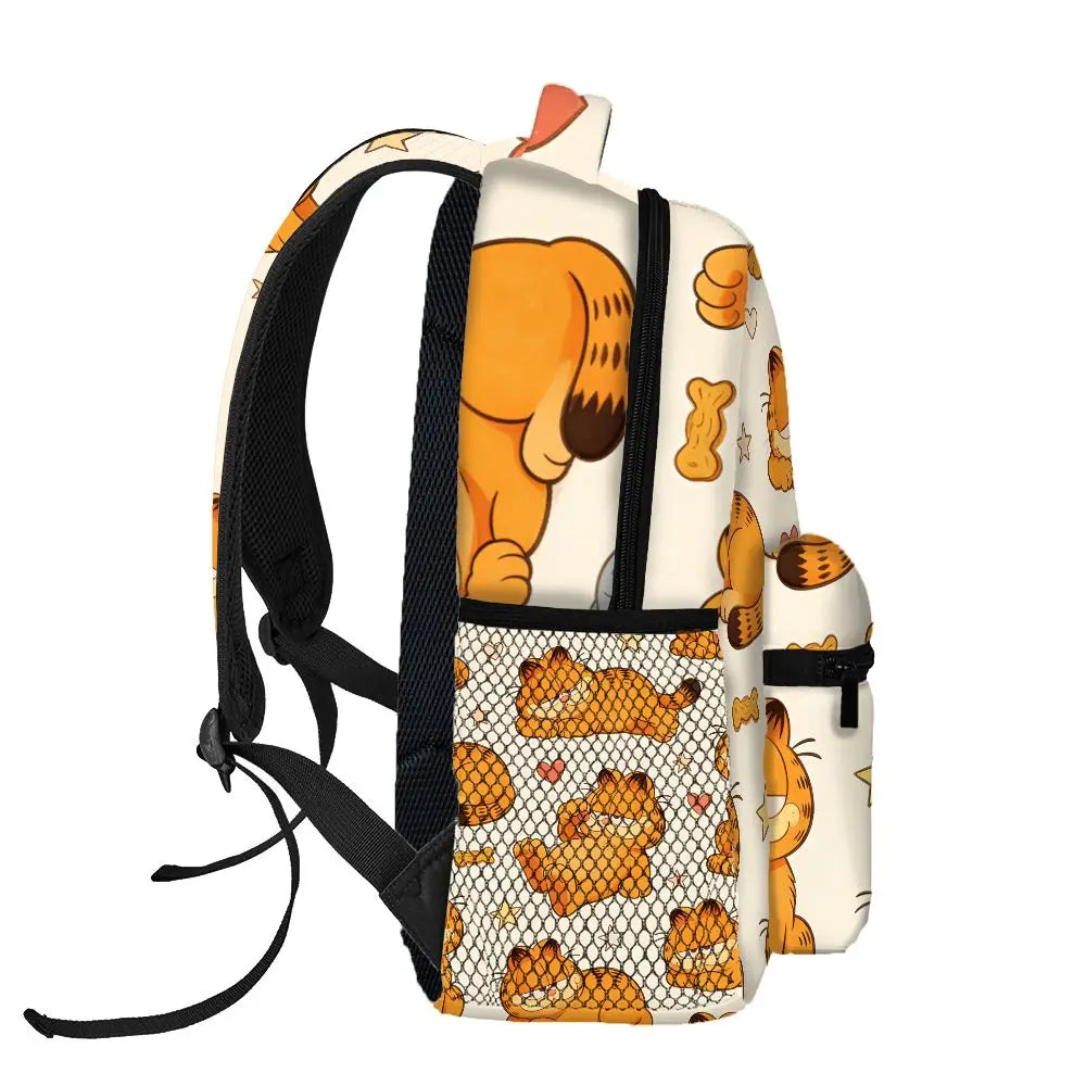 Funny Lazy Garfield Backpack Star Heart Print Cute Cartoon School Bag For Picnic Camping Travel